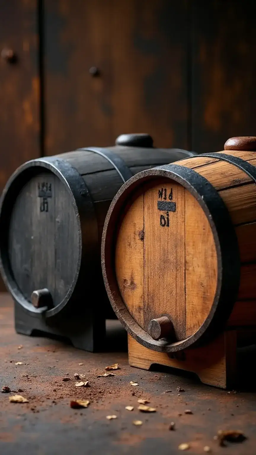 Charred oak barrel for bourbon and sherry cask for scotch, showing production differences in a bourbon vs scotch guide.