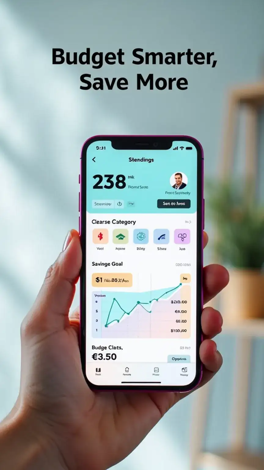 Illustration of a budgeting app on a smartphone, showing spending categories and savings goals. Represents helpful finance tools like Mint for men to budget smarter.