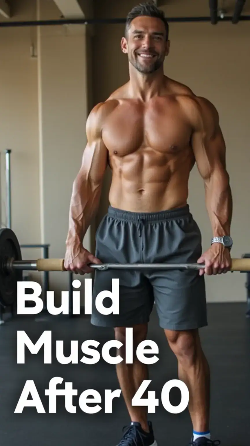 Man holding a barbell, illustrating building muscle after 40, strength training for men, aging and fitness tips for guys, masculine fitness.