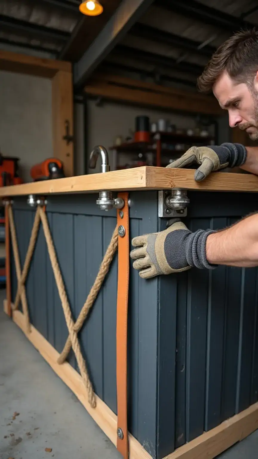 Building a DIY man cave bar frame, home bar construction, industrial bar design, wood and metal bar, DIY bar build.