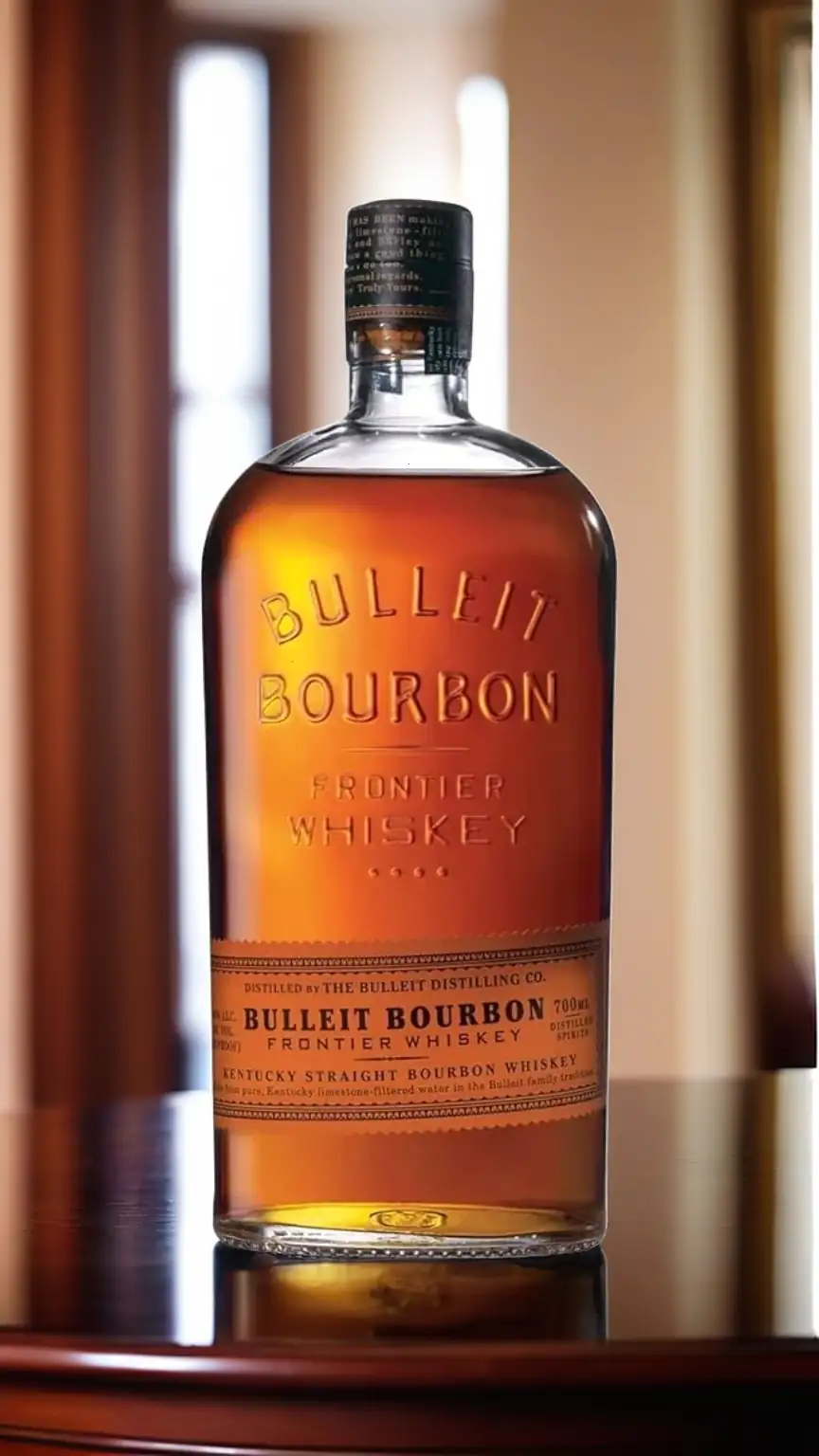 Bulleit Bourbon bottle, a popular affordable bourbon with a spicy kick, perfect for cocktails and sipping neat.