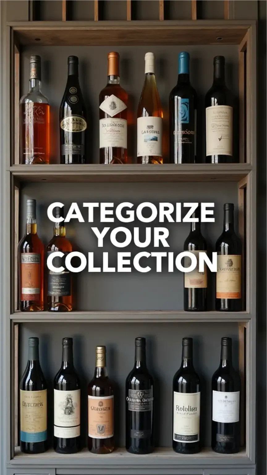 Organized liquor bottles by category for home bar setup, showcasing effective bar storage and home bar tips for spirits, wine, and beer.