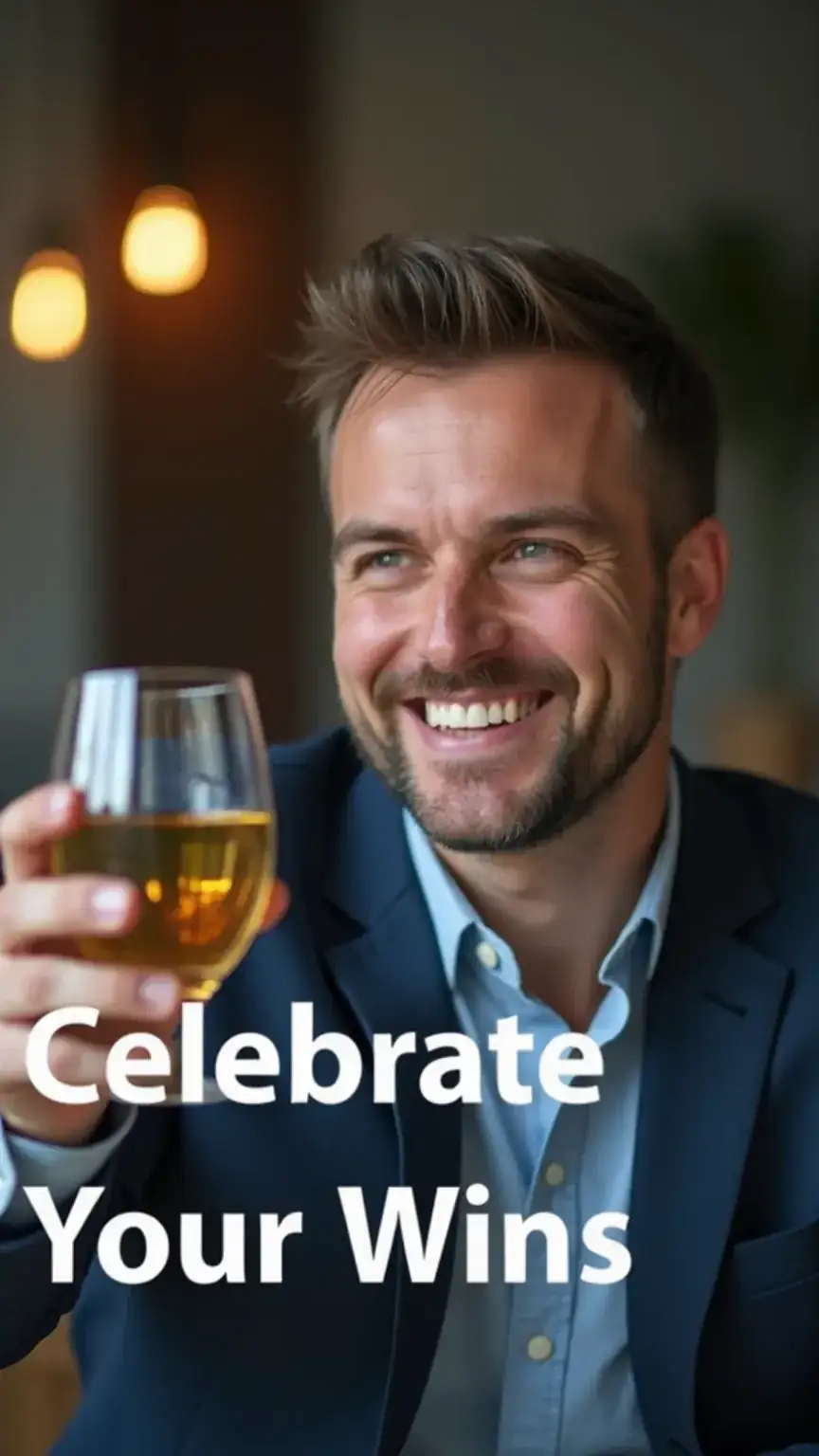 Man celebrating a small win, highlighting the importance of acknowledging progress on the entrepreneurship journey. Keywords: entrepreneur advice, startup success, celebrate wins, motivation, business milestones.