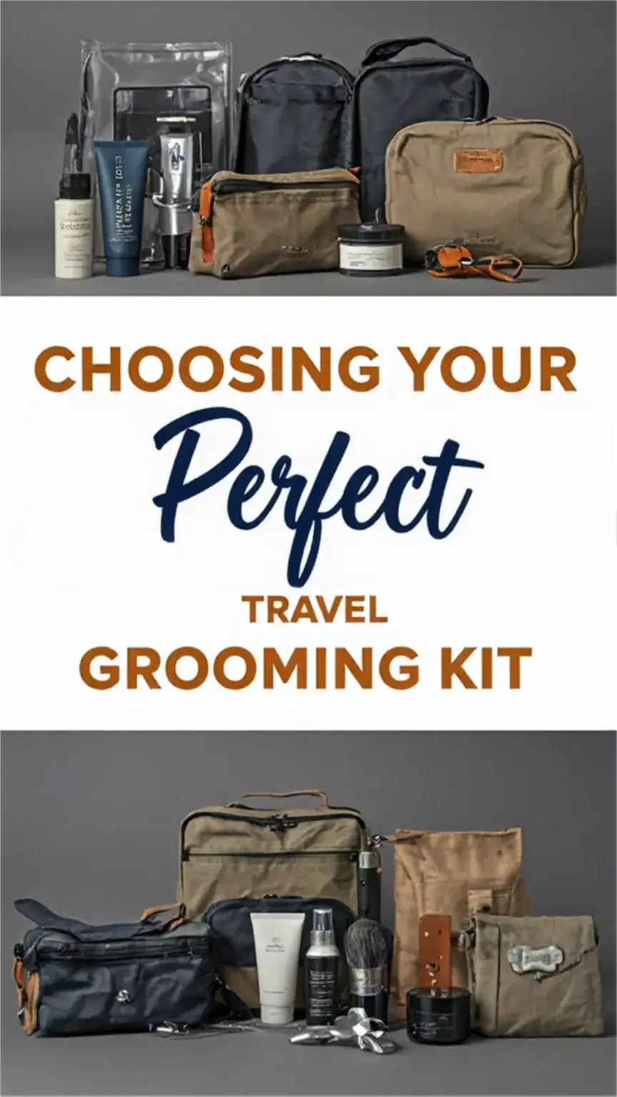 Variety of compact men's travel grooming kits displayed, highlighting features like multi-tool functionality and durable construction for easy packing and travel.