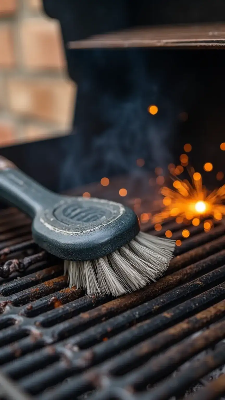Cleaning a grill for a backyard BBQ, preparing the grill. BBQ grill maintenance, grilling essentials, summer cooking.