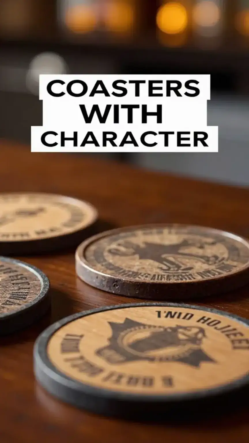 Stylish coasters for a home bar, masculine bar accessories. Budget-friendly bar decor, coasters for drinks, home bar essentials.