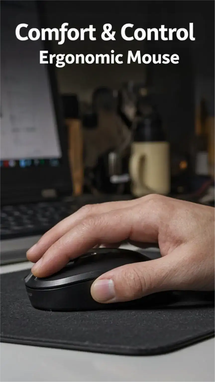Ergonomic mouse for comfortable computer use in a home office. Improve workflow and prevent wrist strain with essential office tech.