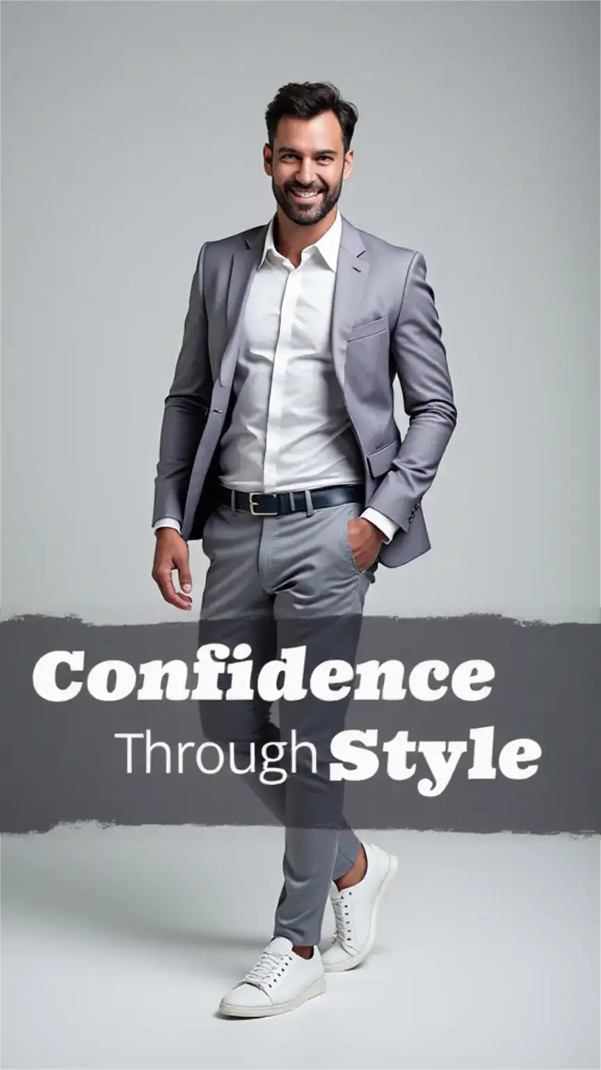 Man confidently showcasing his personal style and fashion sense, emphasizing the link between grooming and self-confidence.