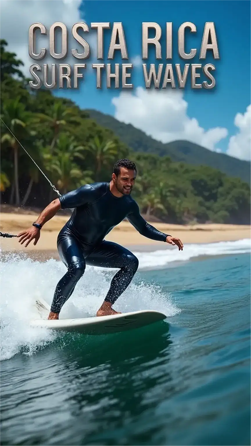Man surfing in Costa Rica, best travel destinations for men, adventure travel Costa Rica, surfing Tamarindo, explore Costa Rica.
