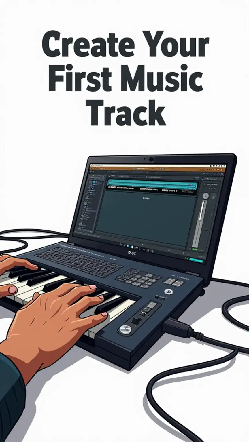 Creating your first music track at home, hands on a MIDI keyboard with DAW. Beginner music production tips for making beats and melodies.