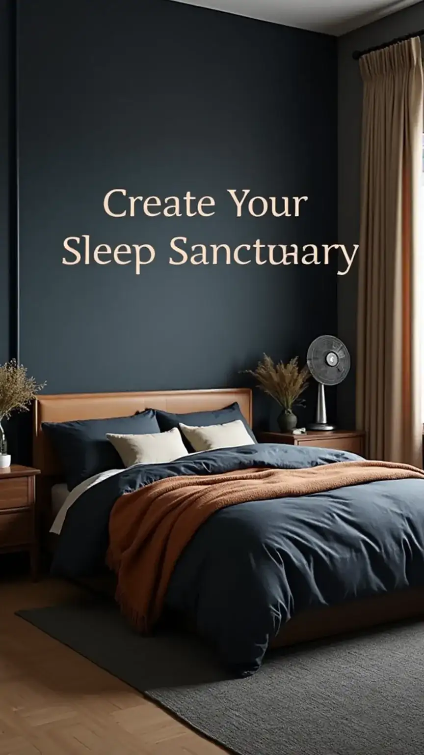 Sleep-conducive bedroom environment for men, emphasizing dark, quiet, and comfortable setting for better sleep quality. Men's health, sleep environment.