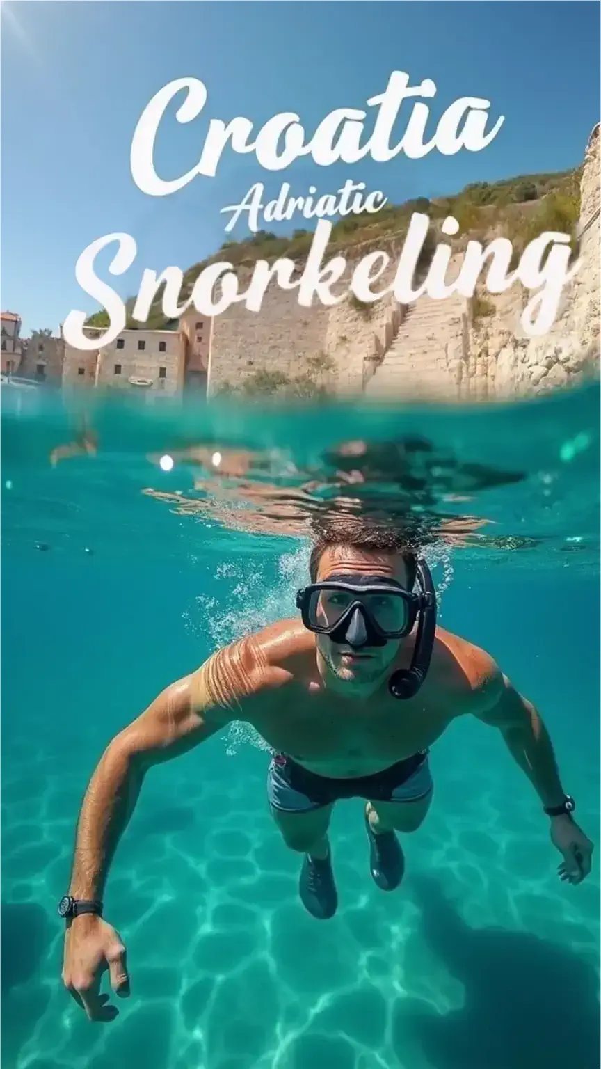 Man snorkeling in Croatia, best travel destinations for men, adventure travel Croatia, snorkeling Hvar, explore Croatia.