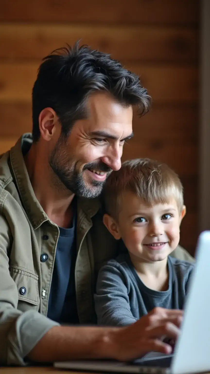 Dad setting work-life boundaries, father closing laptop during family time, prioritizing family over work, dad balance.