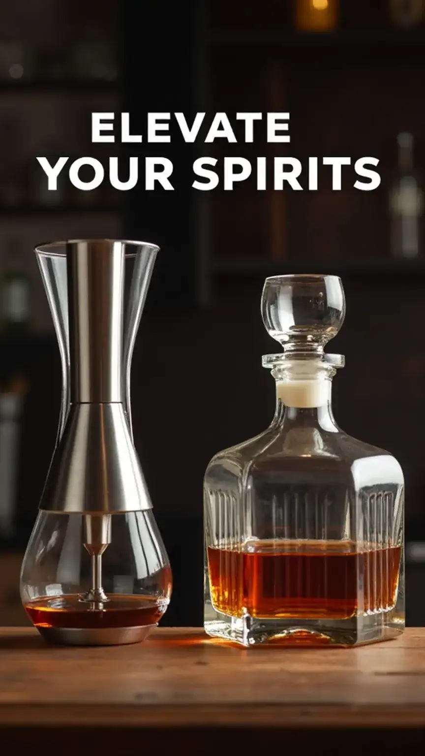 Wine aerator and whiskey decanter for upgrading a home bar. Stylish bar accessories for whiskey and wine lovers, budget bar upgrades.