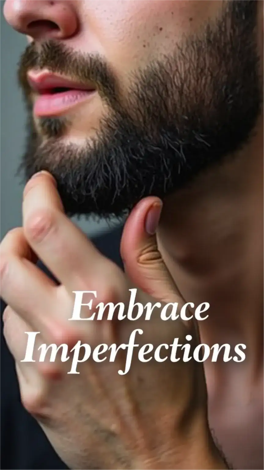 Men embracing imperfections, self-acceptance, confidence building, male grooming, personal care, owning flaws.