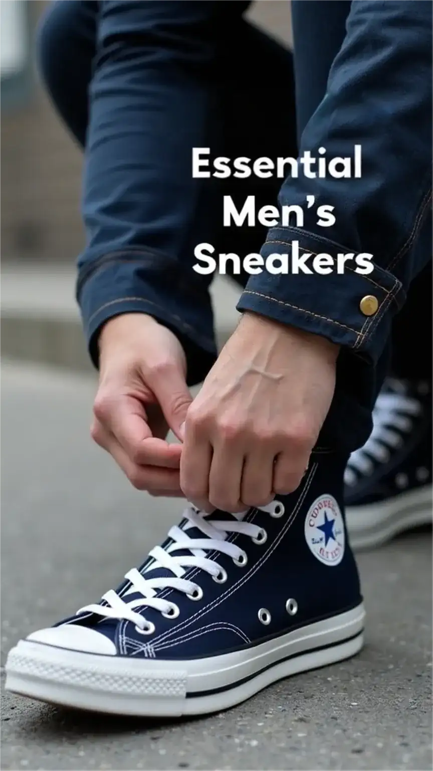 Close-up of classic navy blue Converse Chuck Taylor All Star Pro sneakers for men, essential footwear for everyday style and comfort. Best sneakers for men.