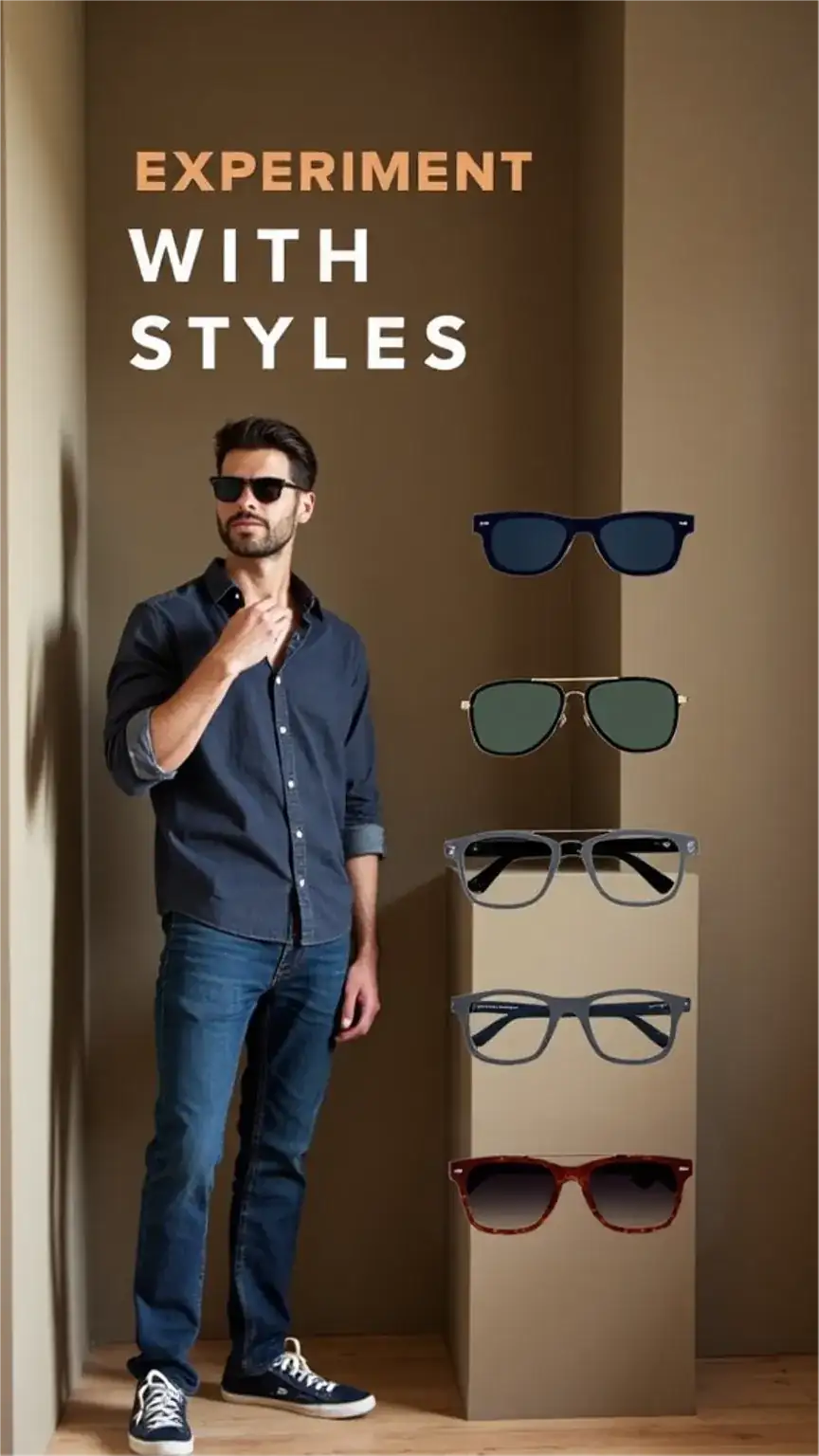 Experimenting with sunglasses styles, men's sunglass frames, trying on sunglasses, best sunglasses, men's fashion.