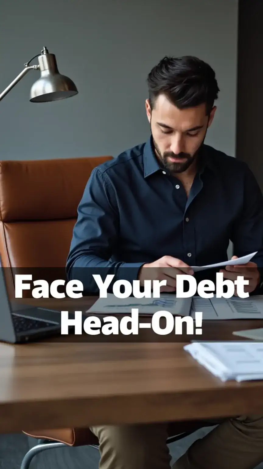 Man organizing financial documents for debt management, facing debt, improving credit score, financial planning for men, debt consolidation.