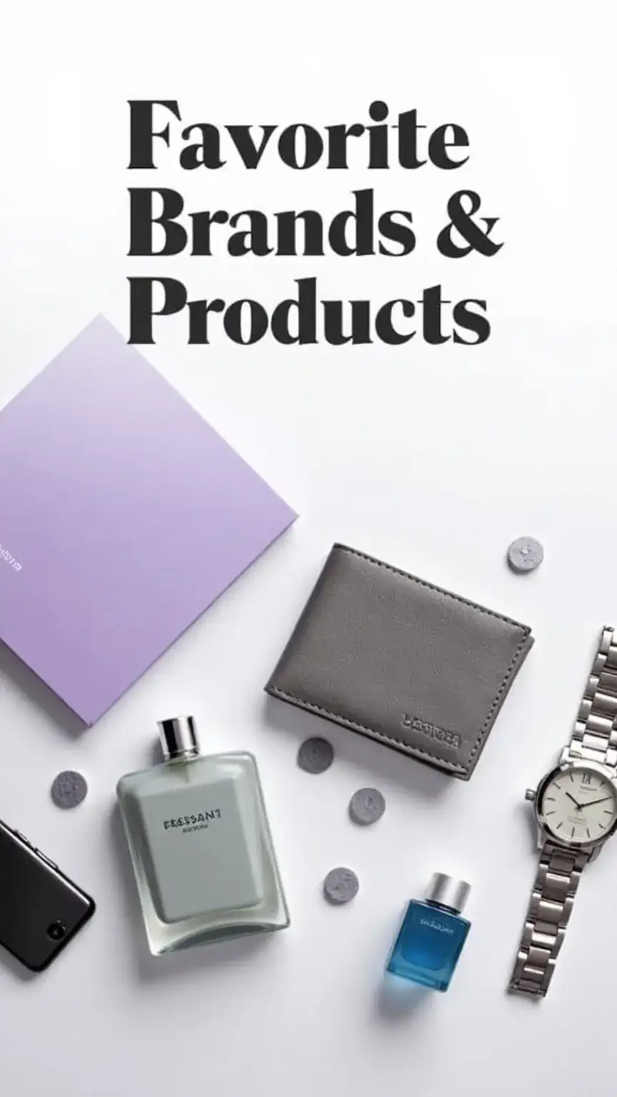 Collection of men's favorite grooming products and fashion brands, highlighting popular items and gift ideas for him.