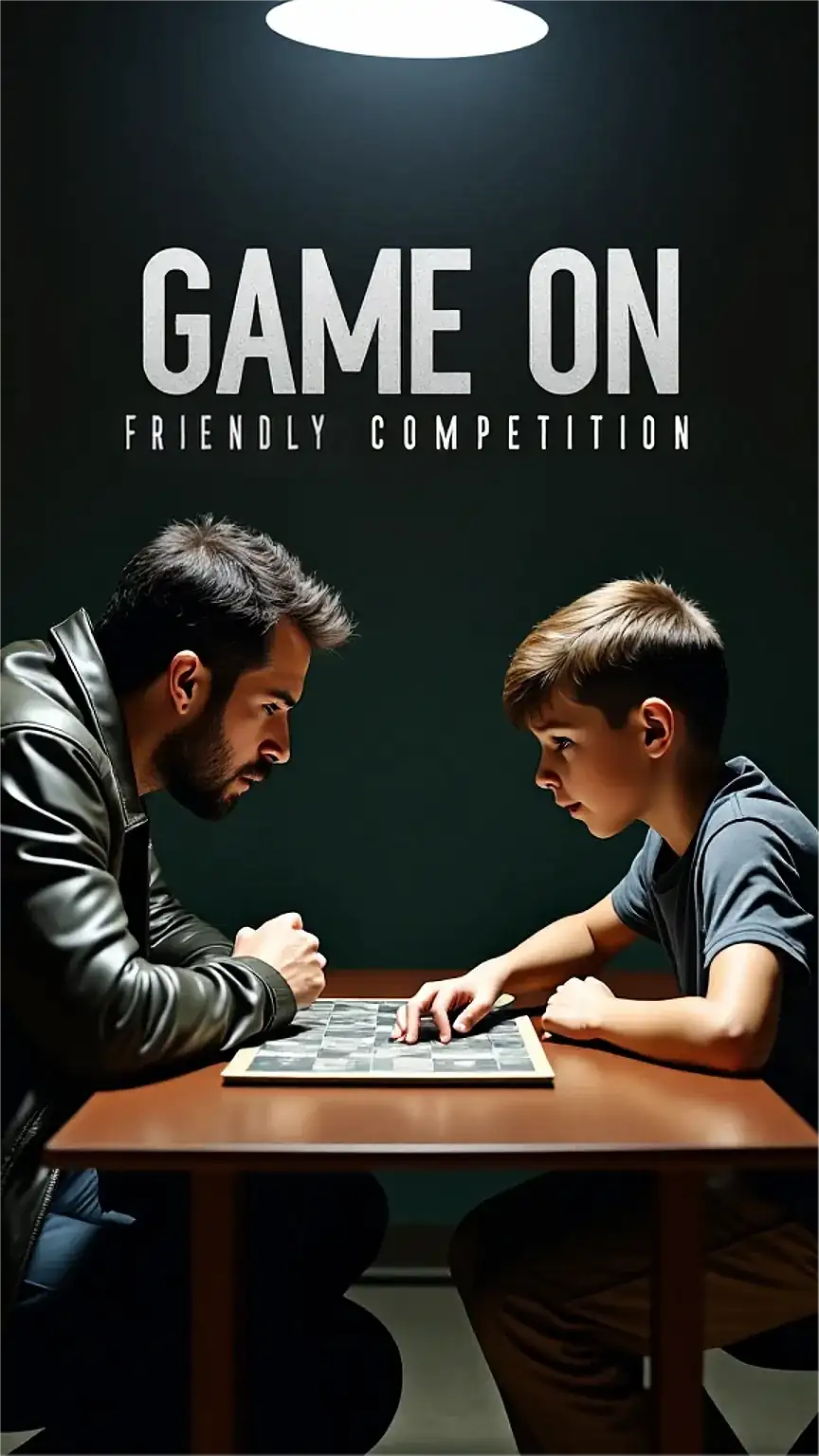 Father and son playing a board game, gaming activities for bonding, dad and teen entertainment, family game night.