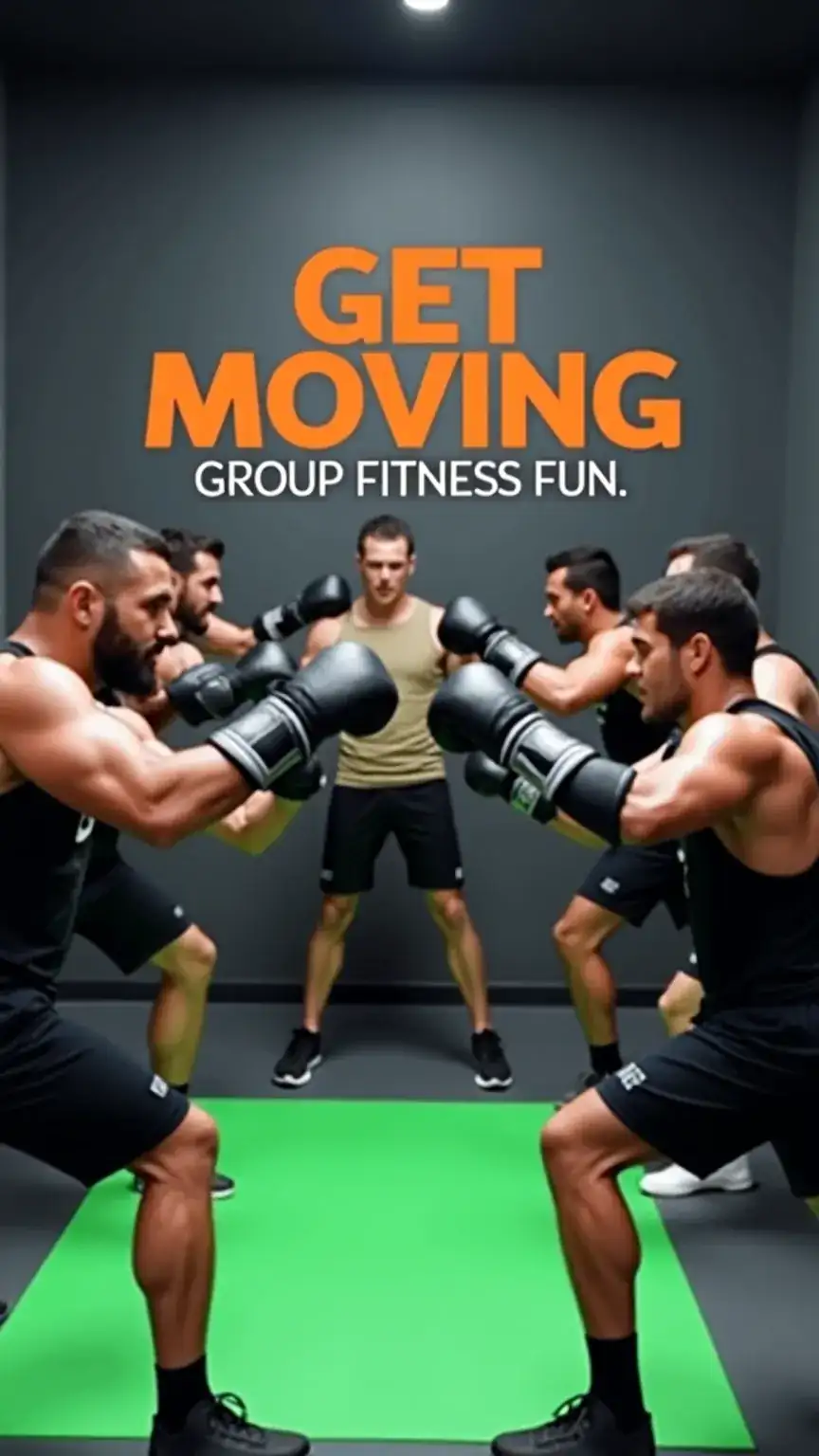 Group fitness class for social gatherings, active group activities, men's fitness events, social games.
