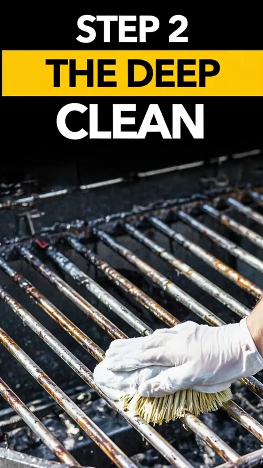 Clean grill grate after brushing and wiping, showing the result of proper grill maintenance, shiny metal BBQ grates, how to clean a grill effectively.