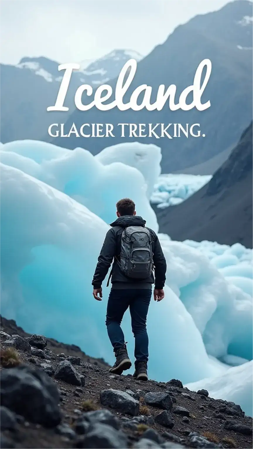 Man hiking on an Icelandic glacier, best travel destinations for men, adventure travel Iceland, glacier hiking, explore Iceland.