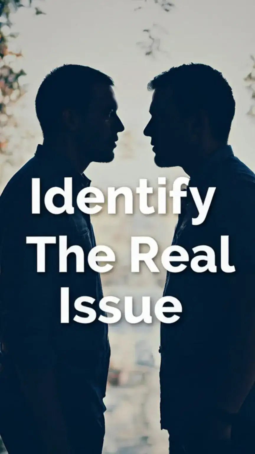 Silhouettes of two men representing identifying the core issue in relationship conflict. Keywords: resolving arguments, relationship problems, understanding, communication.