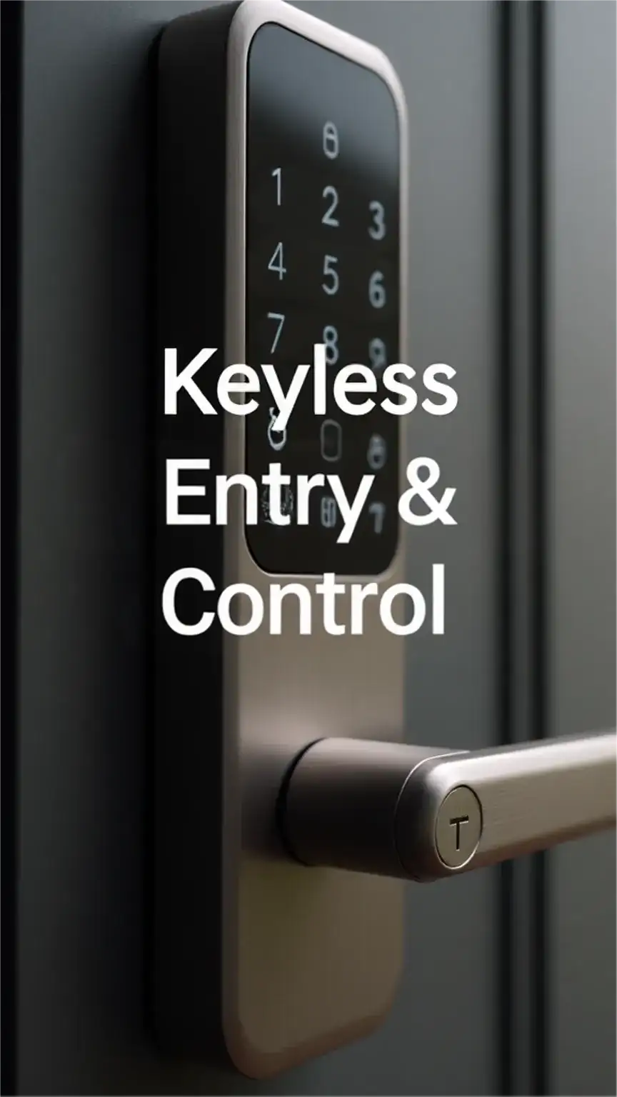 Close-up of a high-tech smart lock, showcasing keyless entry and remote control features for enhanced home security and safety.