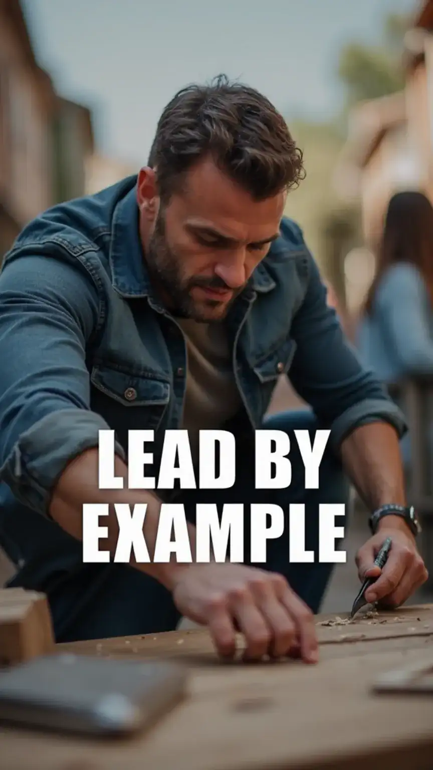 Leading by example, positive actions, demonstrating values, male leadership, mentorship in practice, setting a good example.