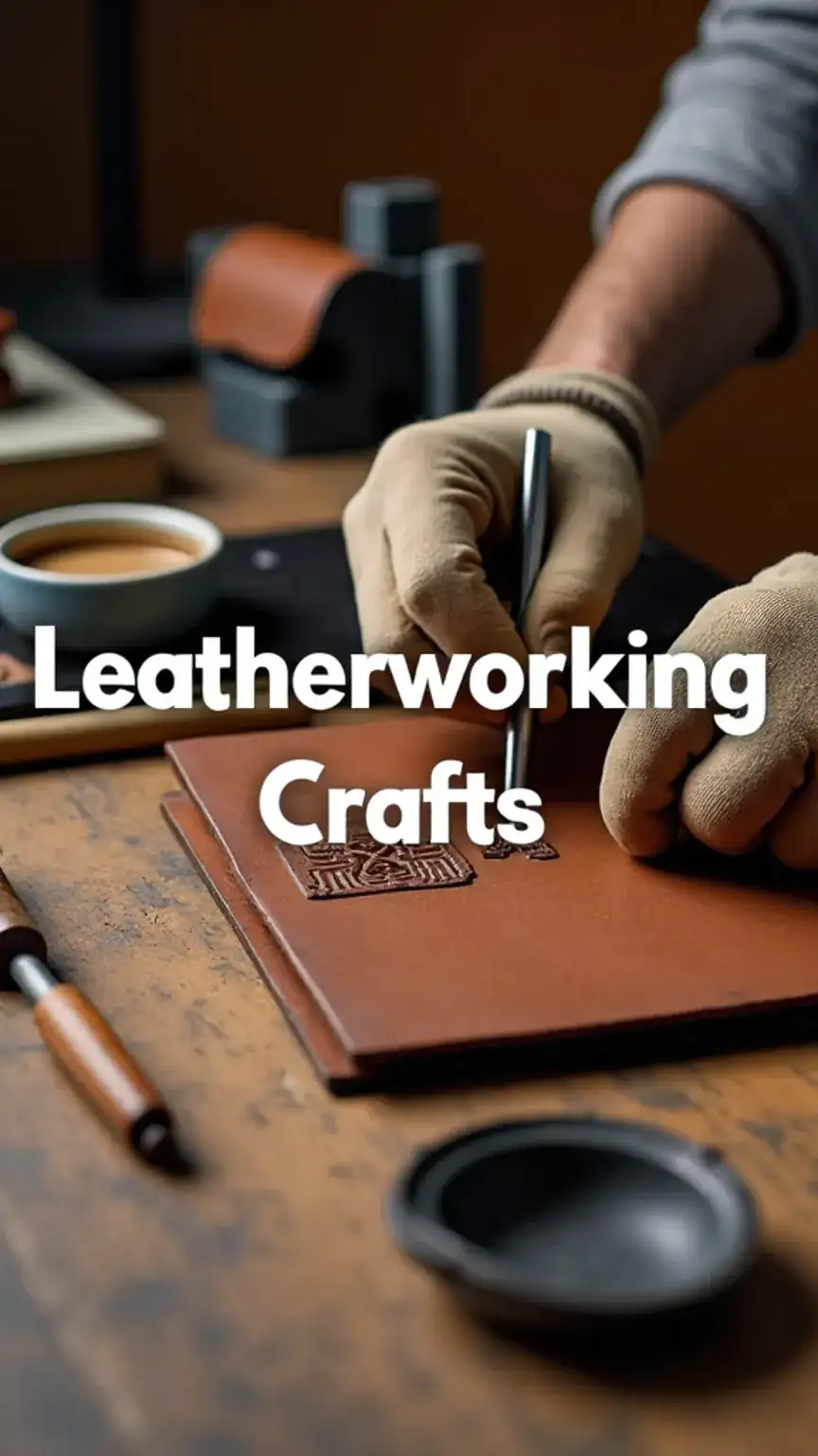Leatherworking as a DIY craft for men, showing hands stamping leather. Try these unique men's hobbies and DIY projects.