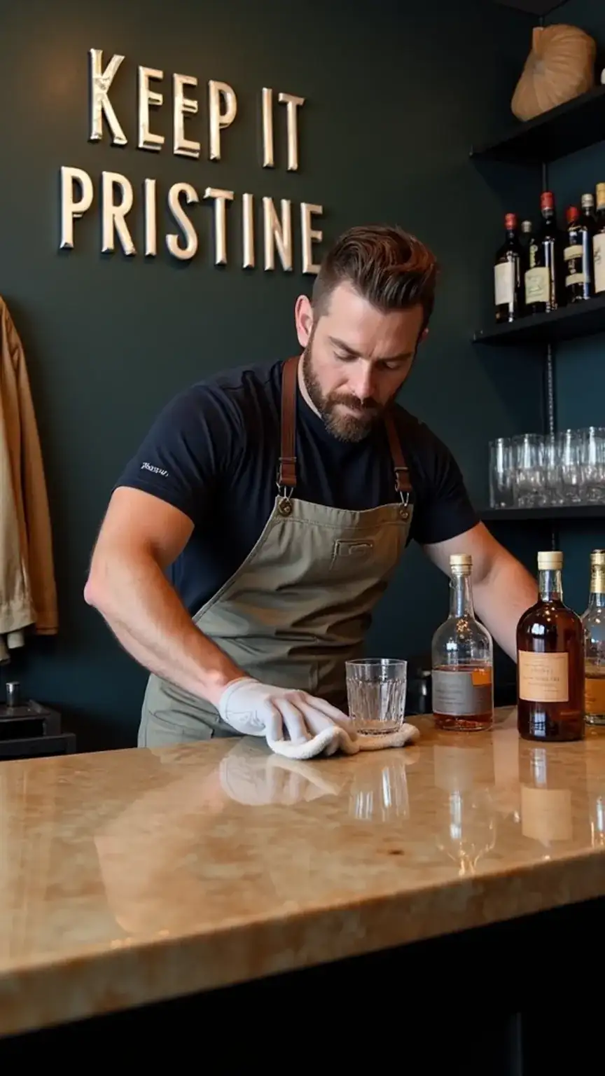Maintaining a clean home bar, featuring tips for keeping bar surfaces and glassware spotless for optimal home bar organization.