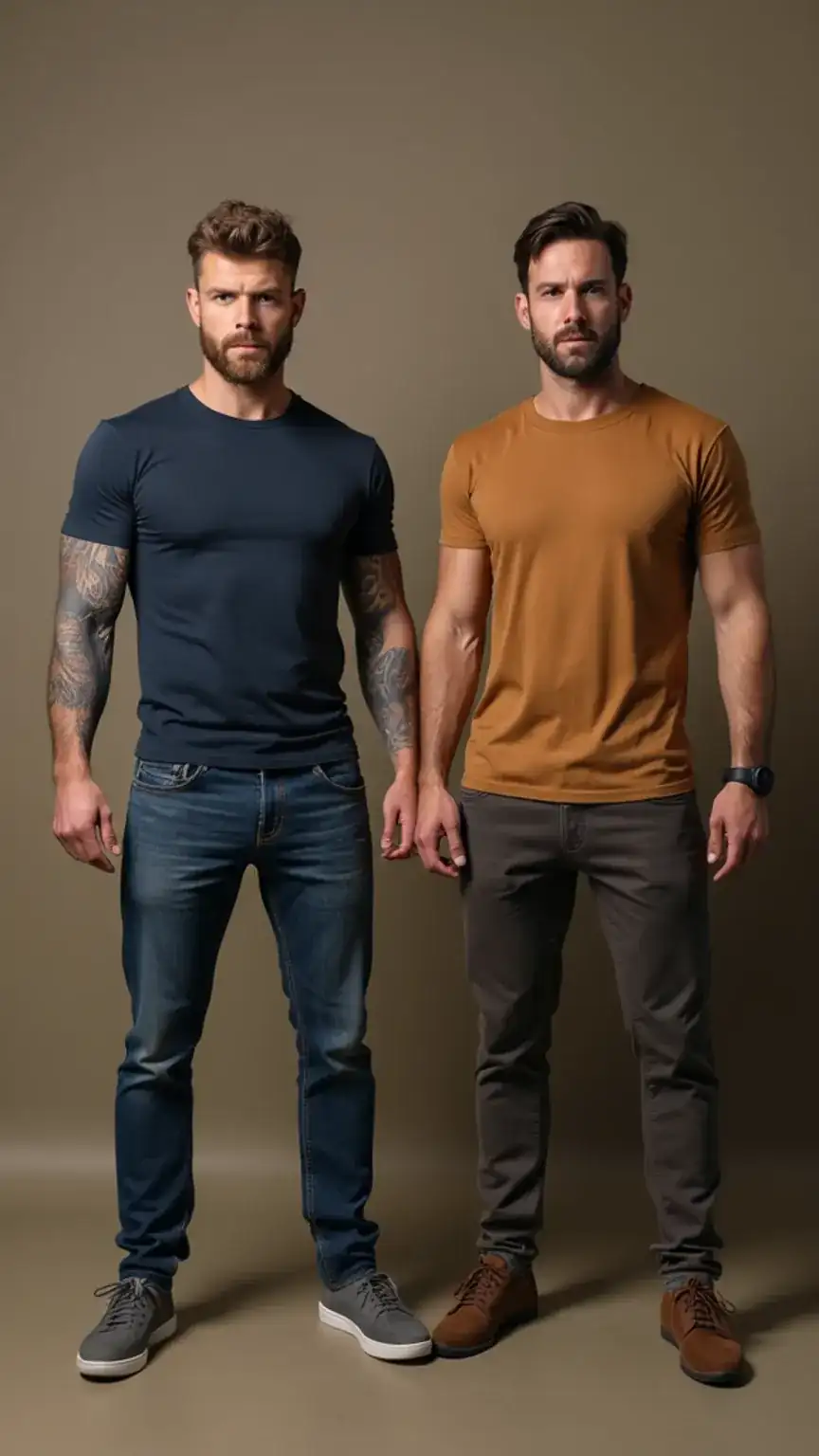 Male body types for t-shirt fitting guide, broad shoulders, lean build, best men's t-shirts fit.