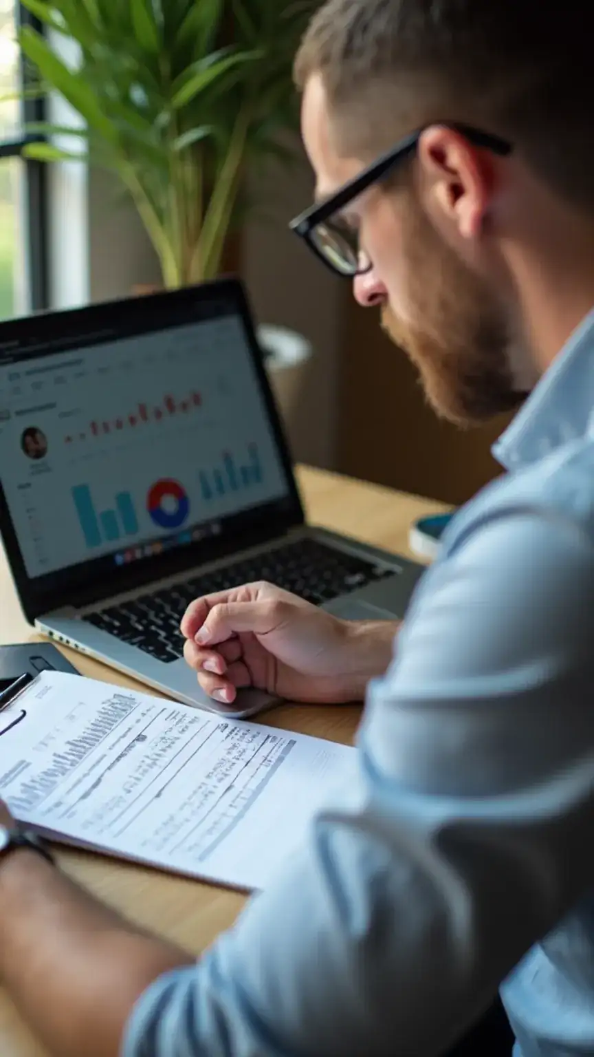 Man budgeting and managing money for financial independence, wealth creation.