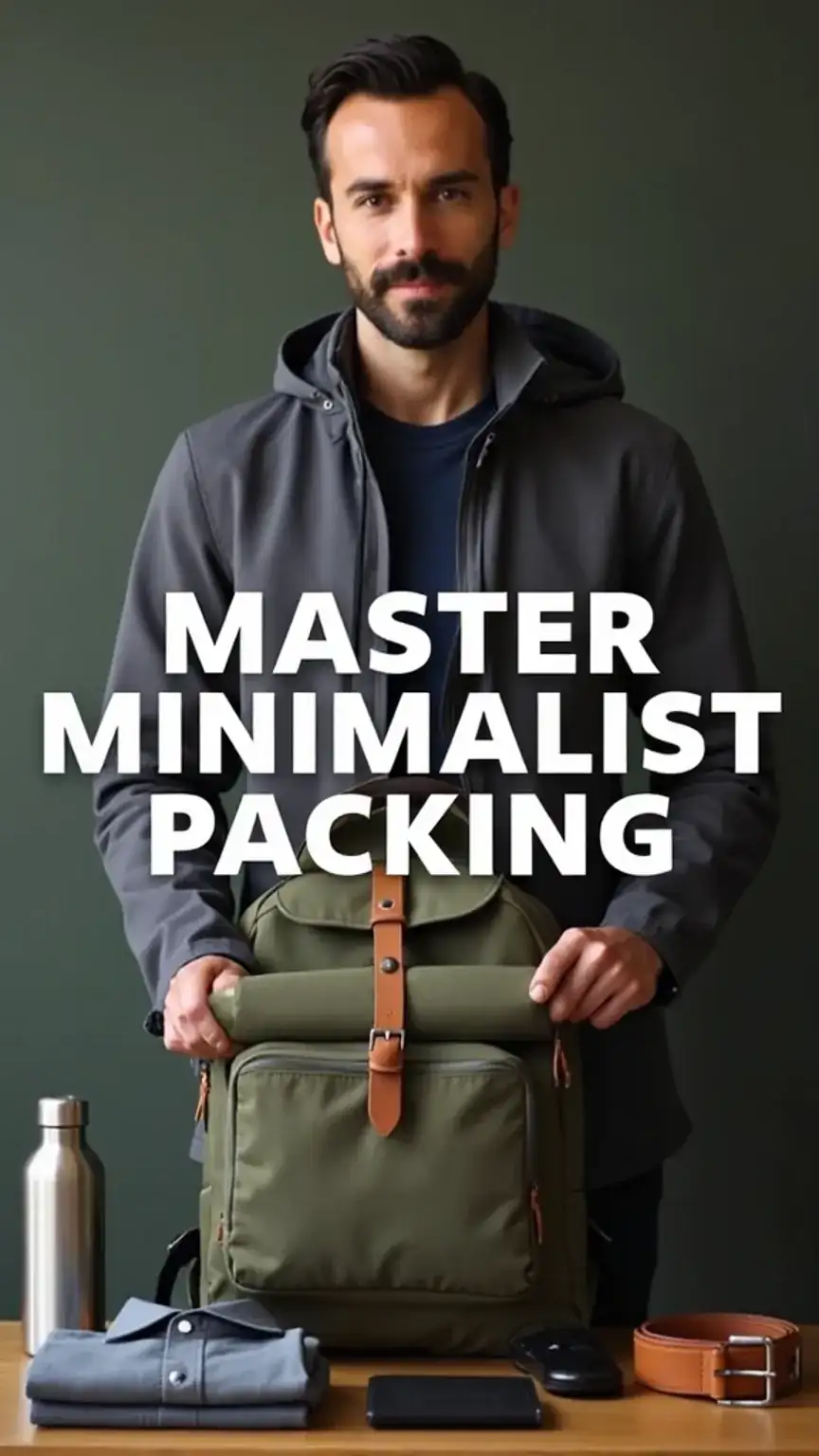 Man packing a minimalist travel backpack, demonstrating efficient packing techniques for men, essential travel gear, and the art of traveling light.