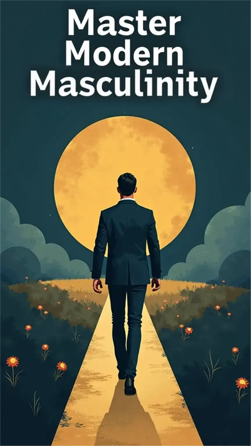 Man finding balance in modern masculinity, integrating strength and sensitivity. Keywords: modern masculinity, emotional balance, guide for men, men's self-improvement.