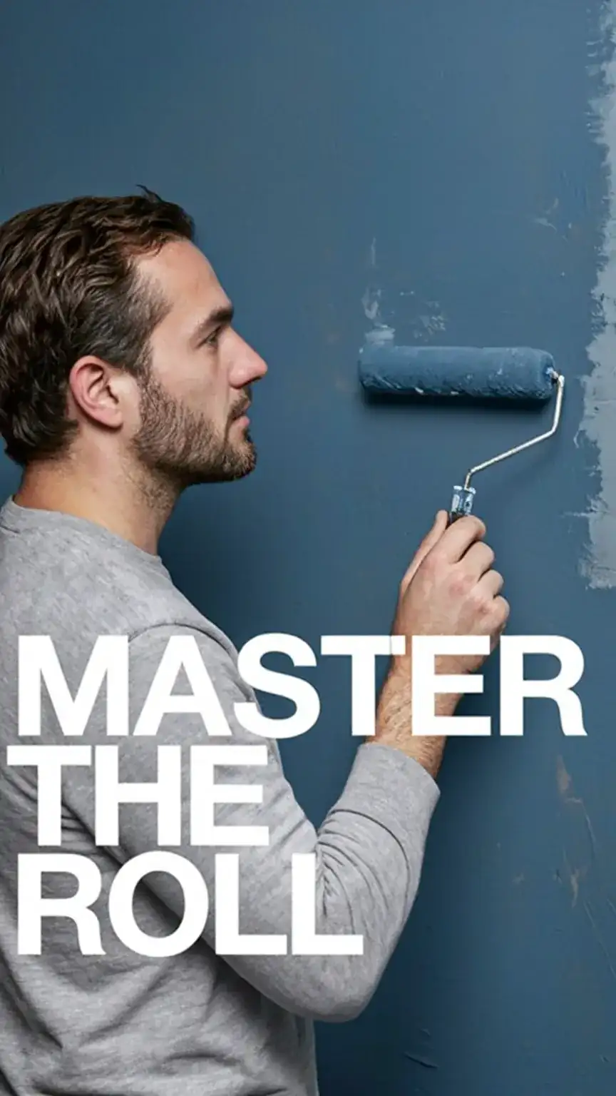 Man painting a wall with a roller, demonstrating proper technique for DIY room painting, achieving even paint coverage, home decorating tips.