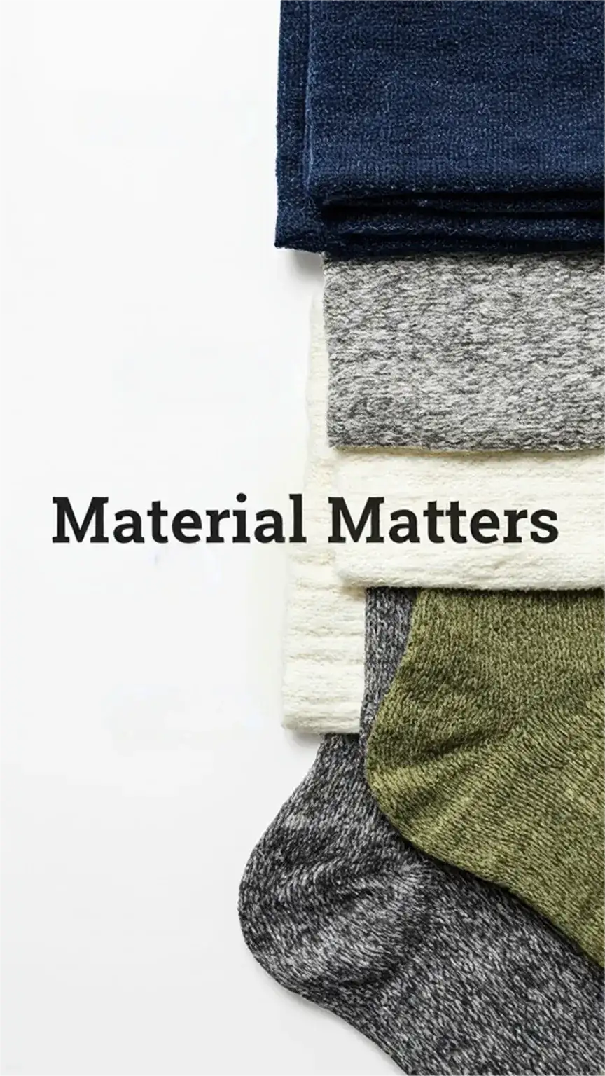 Different men's sock materials like merino wool, cotton, and bamboo, best sock materials, sock durability, men's sock guide.