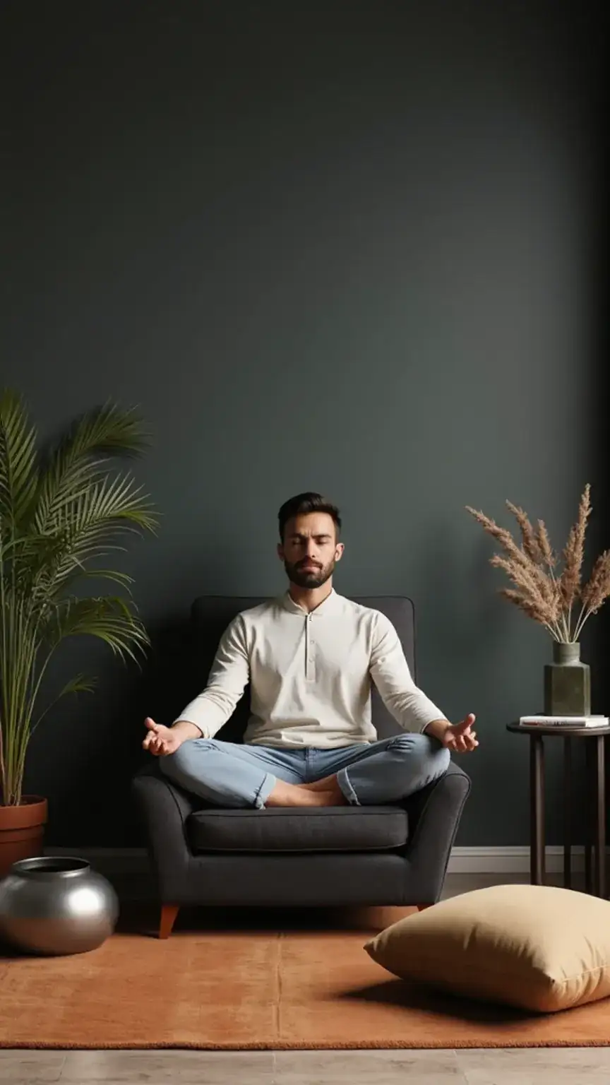 Mindfulness practice for men to manage stress and anxiety. A man meditating, promoting mental clarity and peace. Keywords: mindfulness, meditation for men, stress relief, anxiety management, mental well-being.