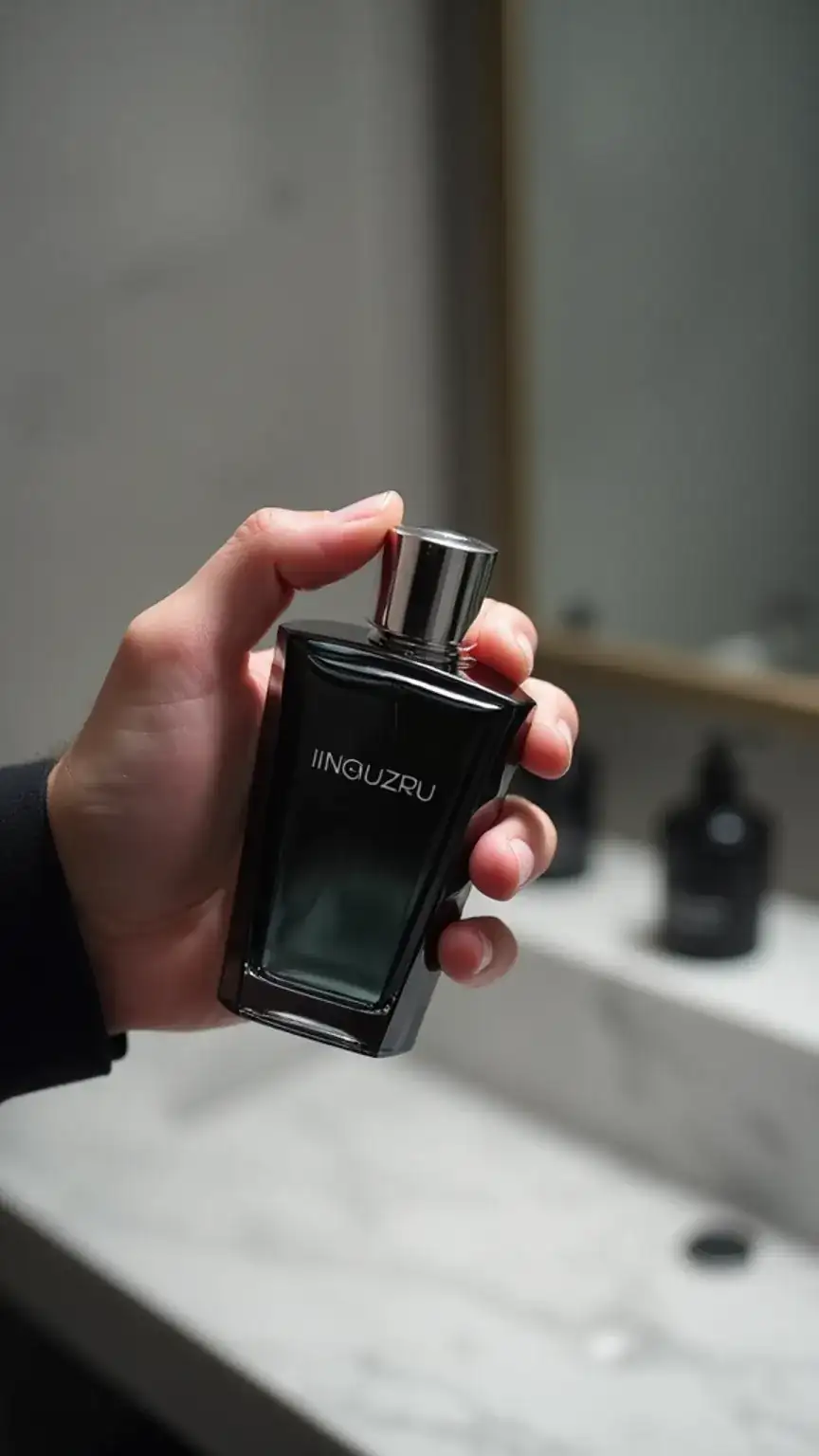 Applying men's fragrance as a finishing touch to a 5-minute grooming routine. Quick grooming tips for smelling good.