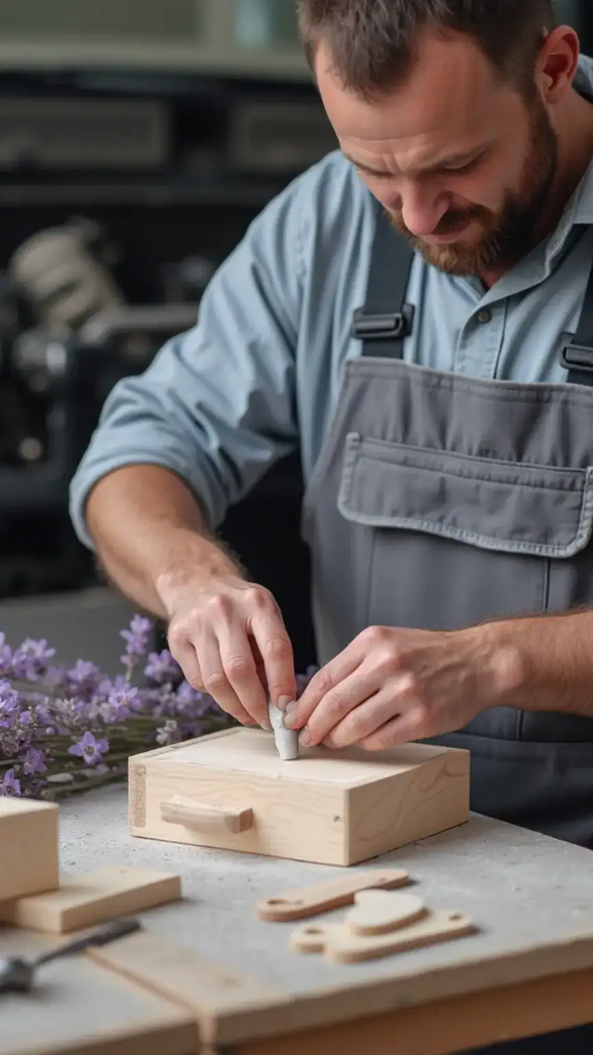 Man's hands engaged in a masculine hobby like woodworking or playing guitar, representing interests for men's birthday gifts and gift guide.