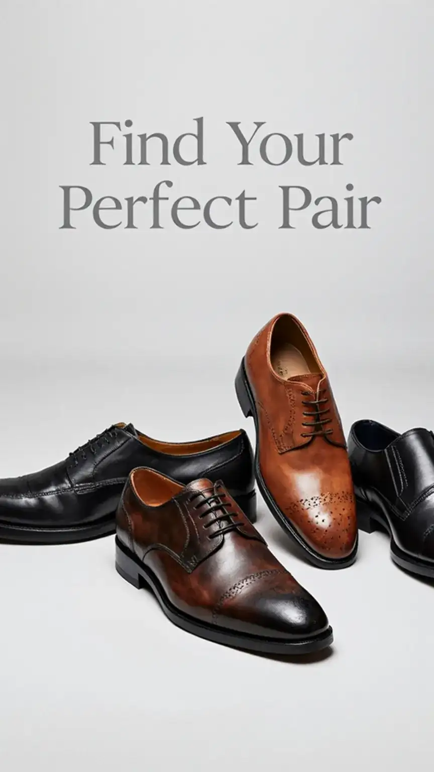 Diverse collection of men's dress shoes including oxfords, loafers, and brogues, illustrating options for various occasions and styles, men's shoe guide.