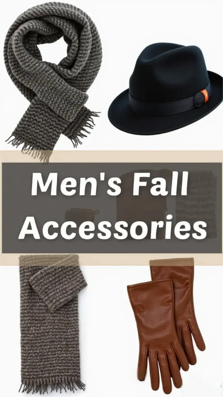 Men's fall accessories for style, autumn hats, scarves, and gloves, men's style tips, seasonal fashion accessories, outfit enhancers.