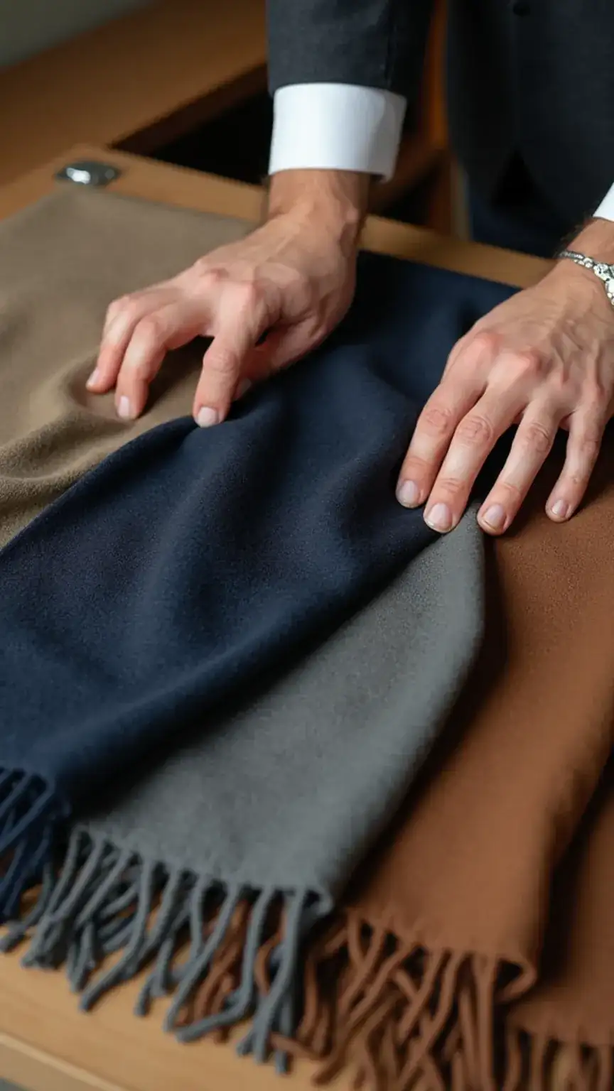 Choosing the right scarf material for men, including wool, silk, and cotton. Mens scarves buying guide, quality fabric for style.