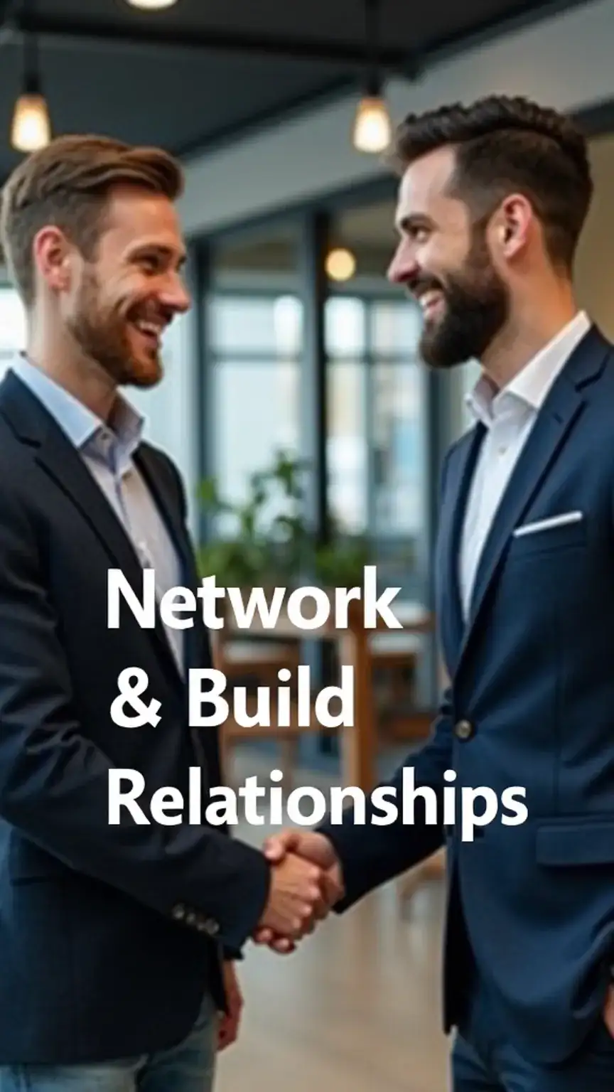 Two professionals shaking hands, representing networking and building relationships for job market success. Career advice and professional connection.