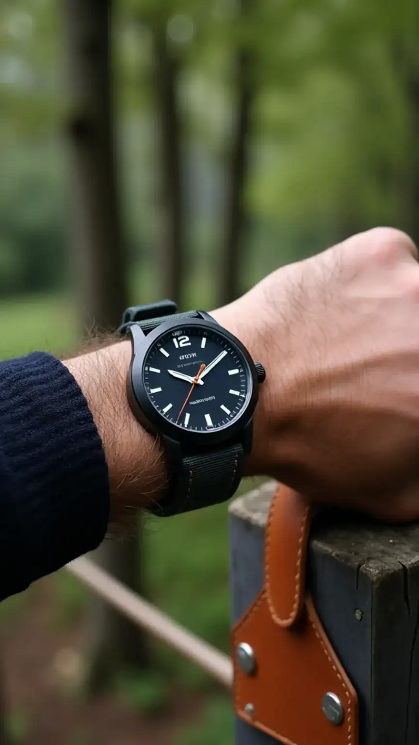 Outdoor watch styling for men, rugged watch with nylon strap, men's adventure style, watch for outdoor enthusiasts, men's watch fashion.