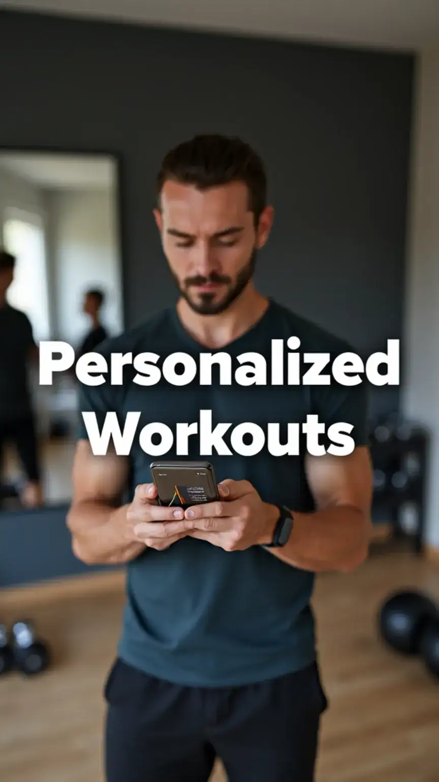Man using fitness app for personalized workouts, health apps, fitness tracking for men over 40, workout plans, progress monitoring.