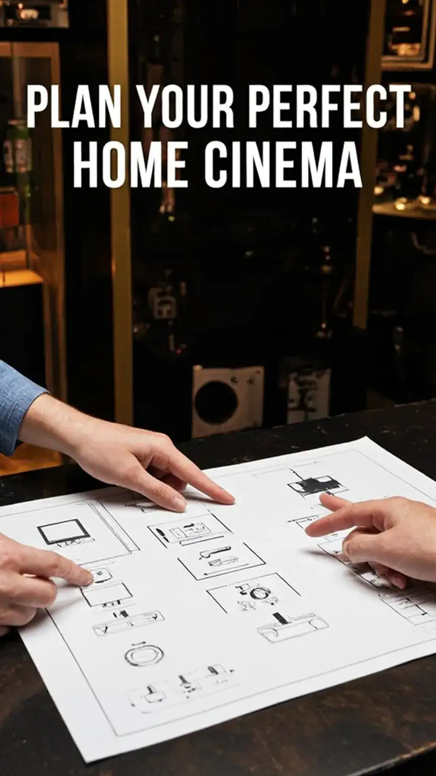 Planning a man cave home theater setup. Blueprint for home cinema layout with tech components. Get your home theater setup right the first time.