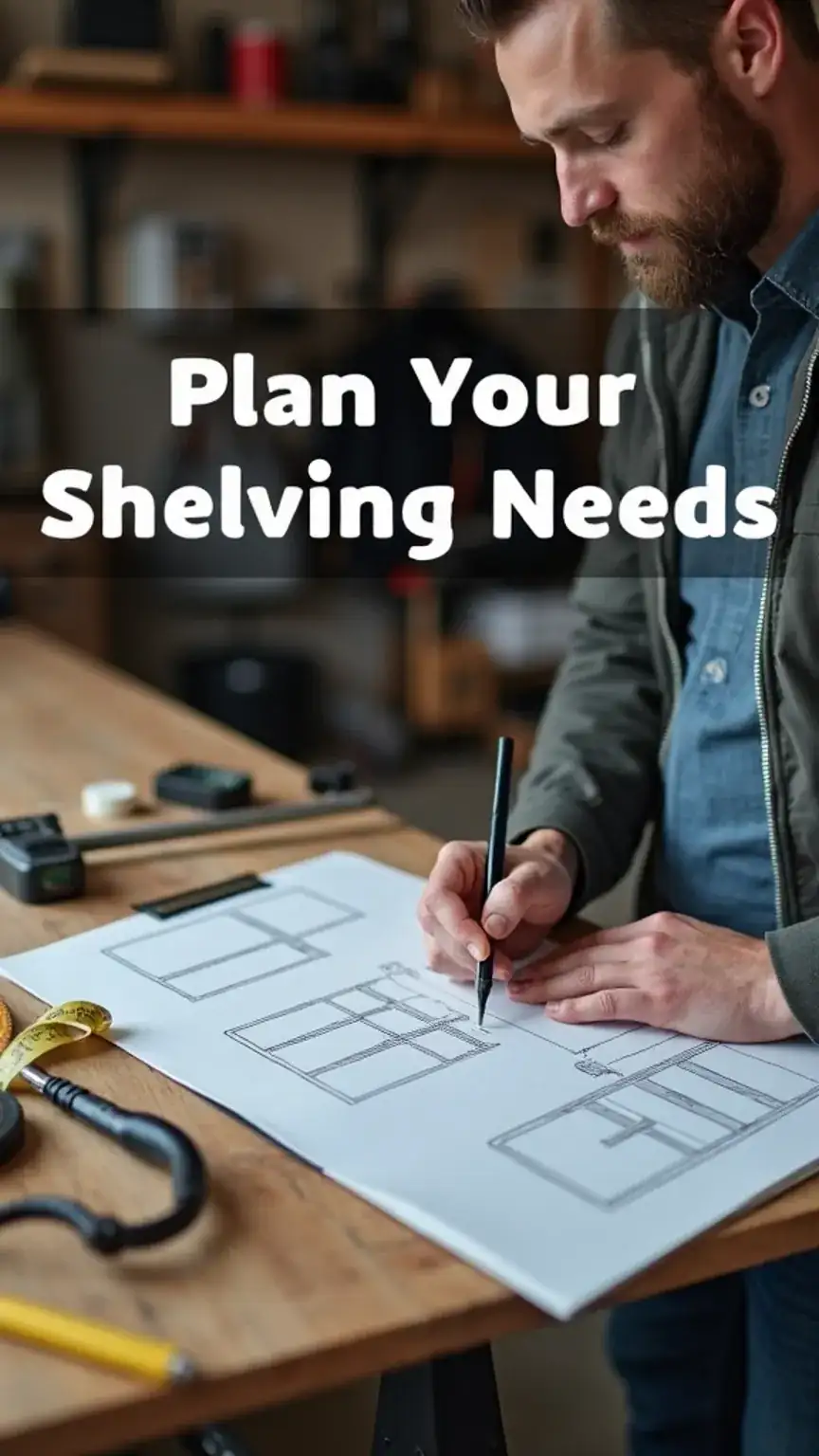 Man planning shelving and storage solutions for home organization, DIY project, home improvement, practical planning.