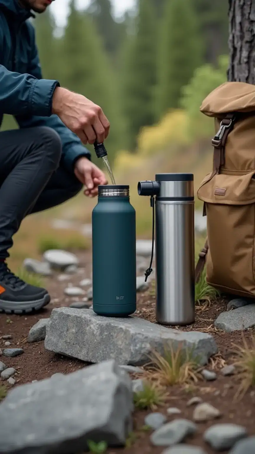 MSR TrailShot water filter for clean drinking water on hikes, hydration essentials for outdoor activities, camping water purification, adventure gear.